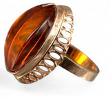 Vintage rose 14k 585 gold amber ring vrab050