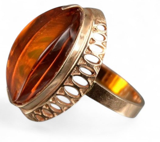 Vintage rose 14k 585 gold amber ring vrab050