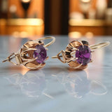 Vintage rose pink 14k 585 gold amethyst earrings vec062