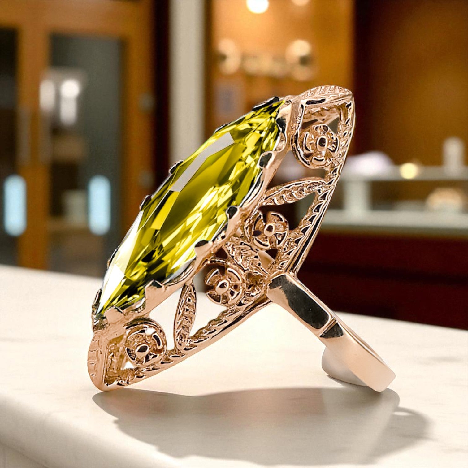 Yellow Peridot Original Vintage 14K Rose Gold Ring Vintage craft vrc005r vrc005r-yp
