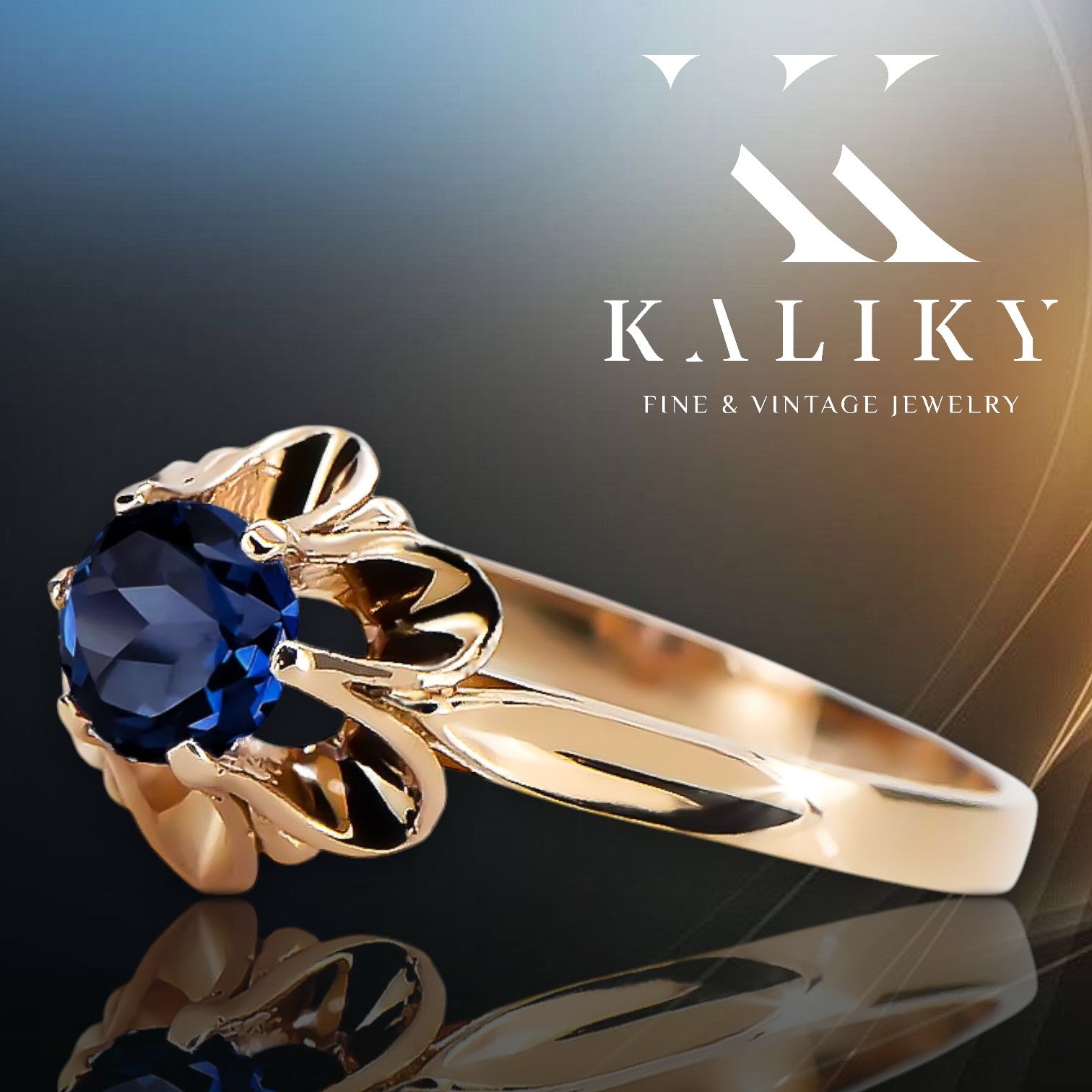 Vintage Ring Sapphire Original Vintage 14K Rose Gold vrc004r vrc004r-sp