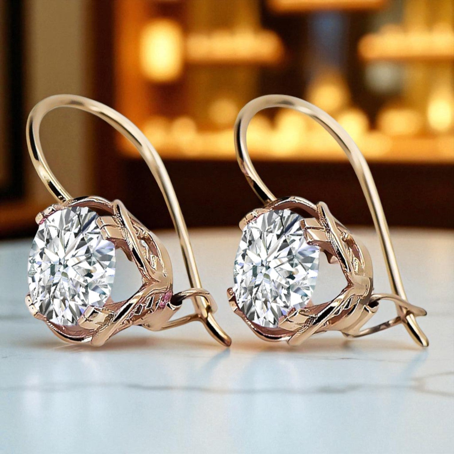 Earrings Vintage style Zircon Original Vintage 14K Rose Gold vec029r