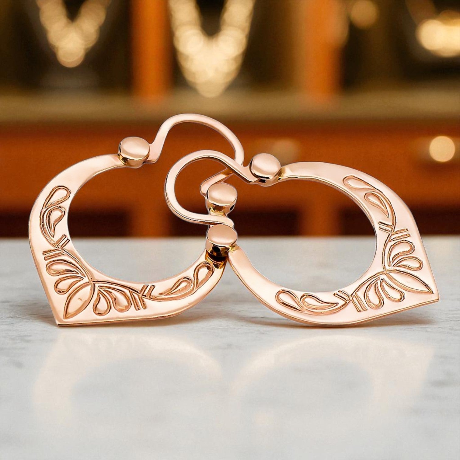 Vintage rose pink 14k 585 gold Vintage Gipsy earrings ven176
