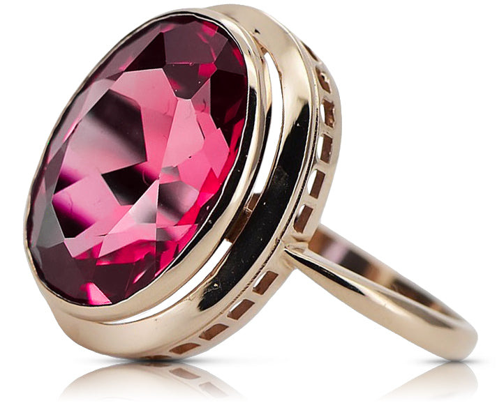 Rose pink 14k gold 585 Ruby ring vrc285 Vintage Russian Soviet style