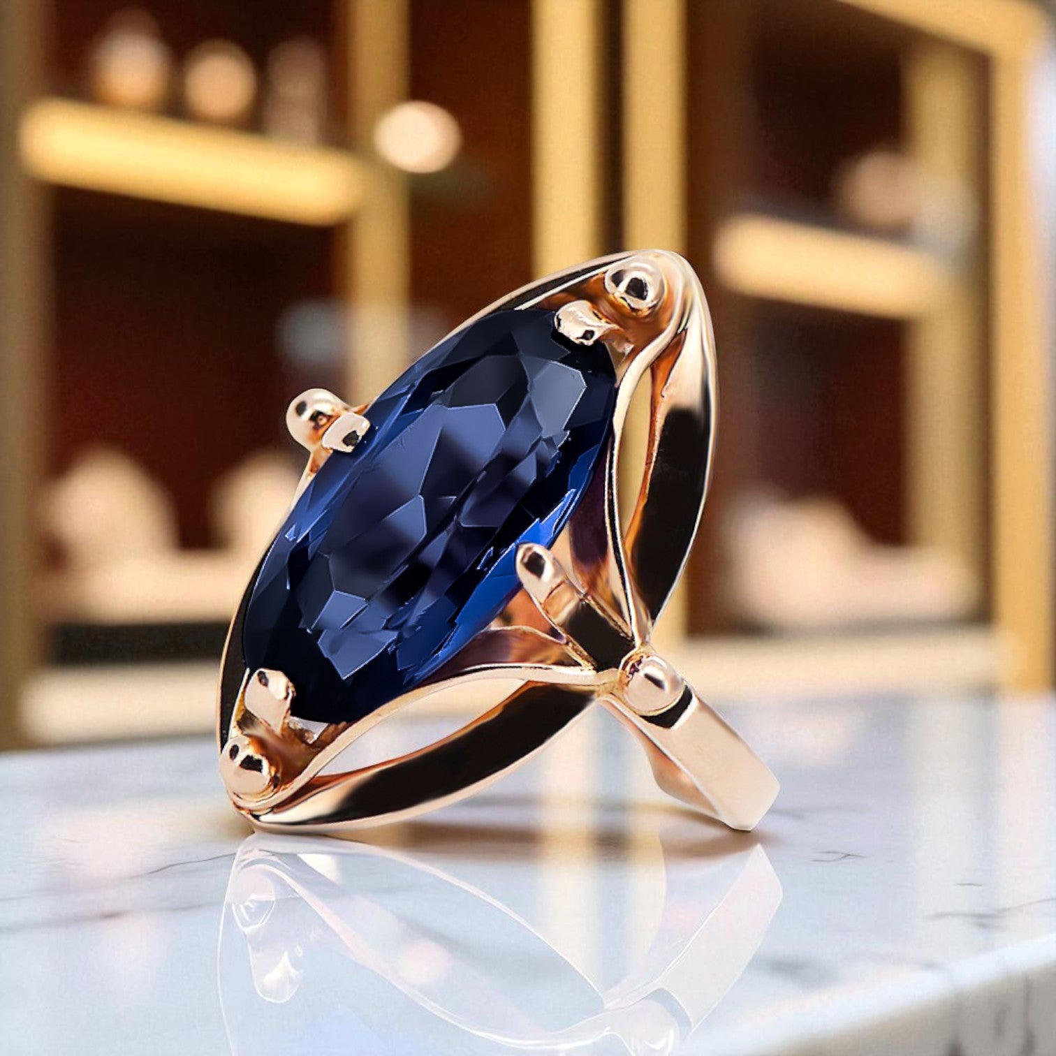 Vintage Jewlery Ring Sapphire Original Vintage 14K Rose Gold vrc047r