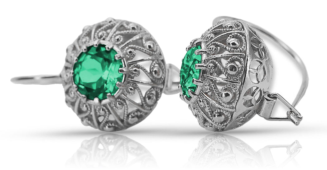 Silver 925 Emerald earrings vec002s Russian Soviet style vec002s-em