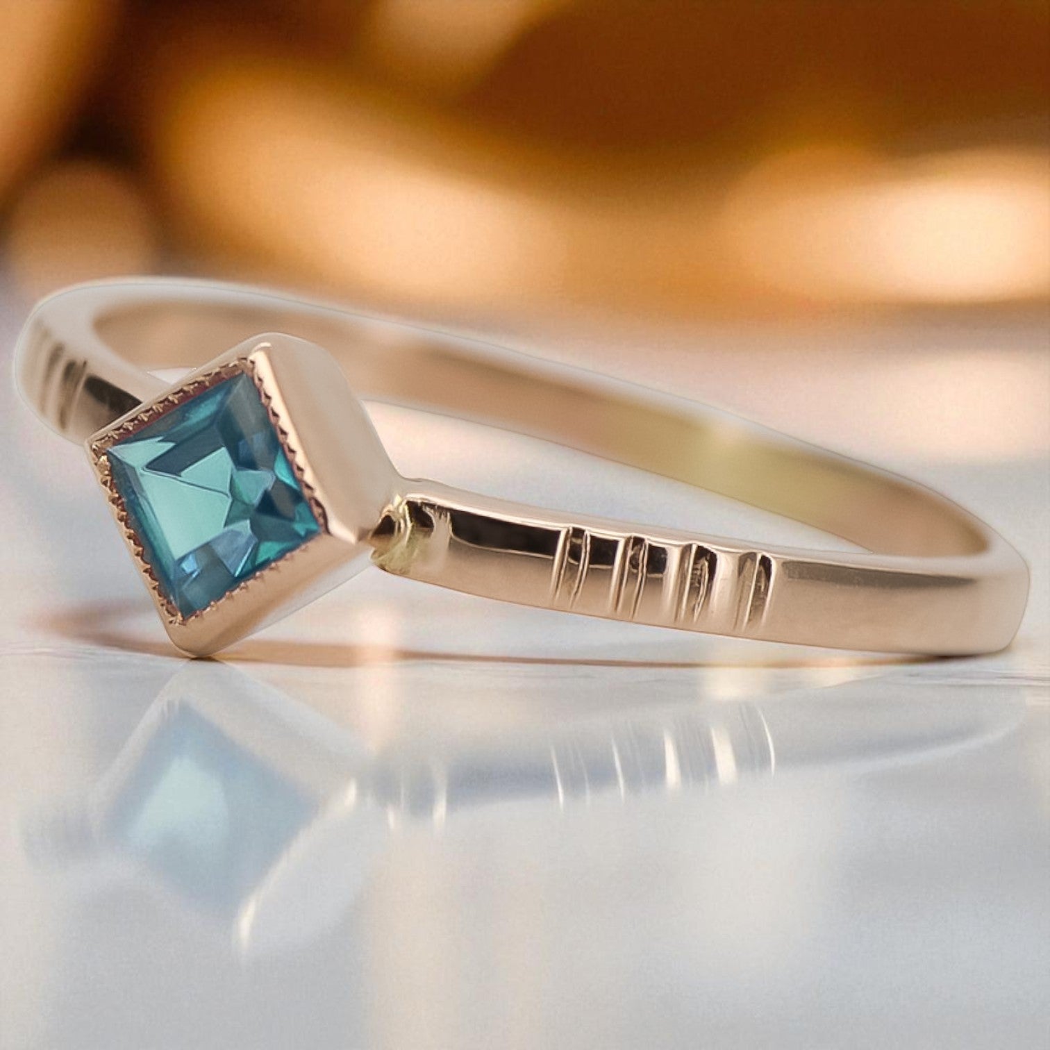 Vintage rose pink 14k gold 585 Aquamarine ring vrc138 Vintage