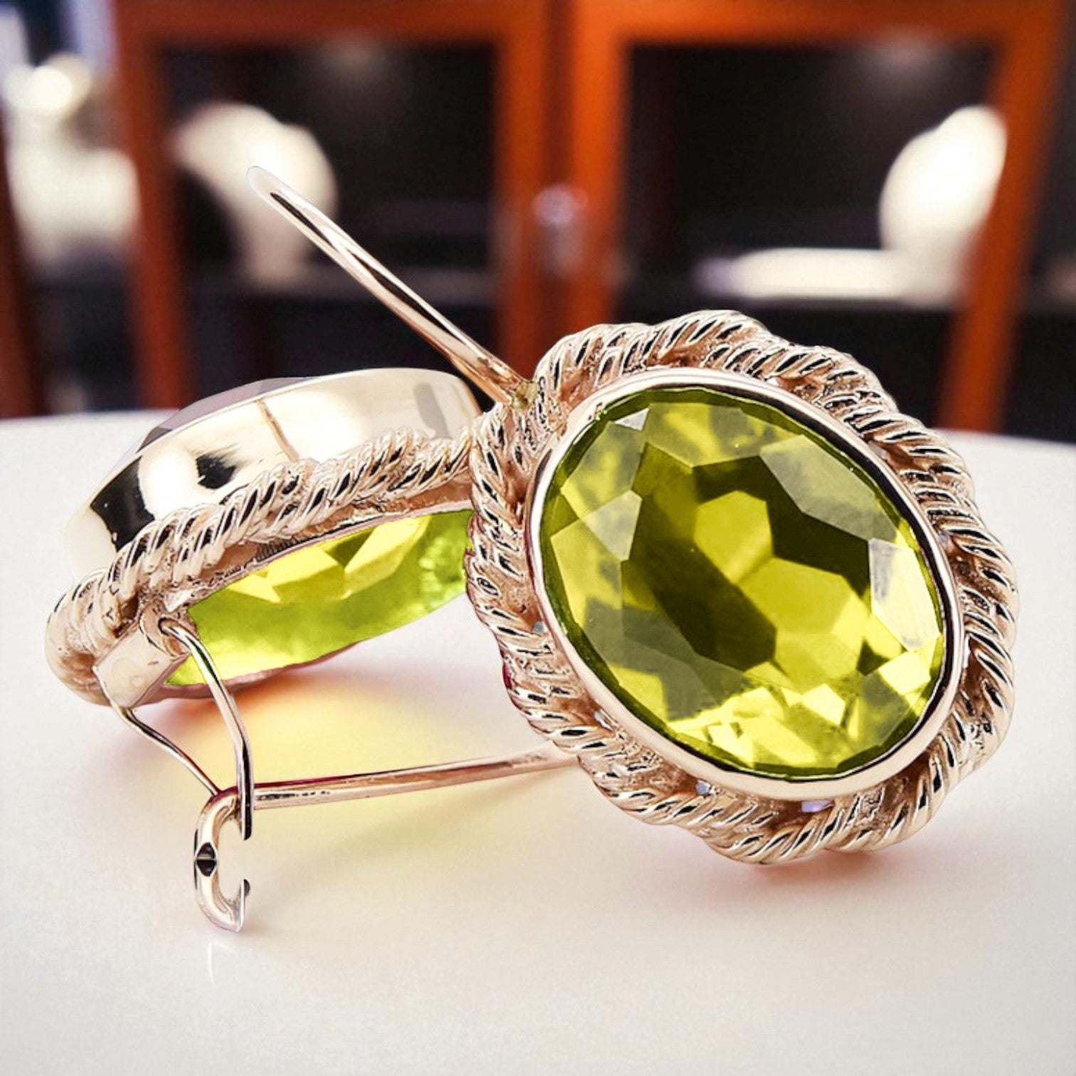 Original 14K Rose Gold Yellow Peridot Vintage earrings vec007r vec007r-yp