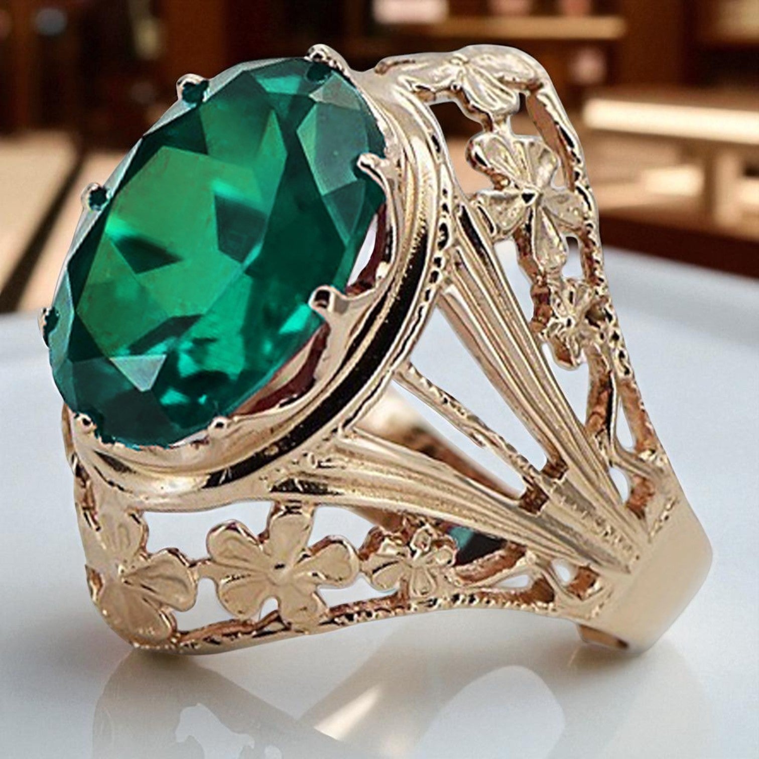 Vintage rose pink 14k gold 585 Emerald ring vrc031 Vintage vrc031r-em