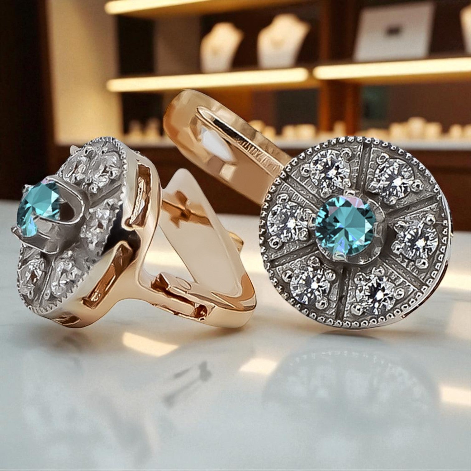 Vintage rose pink 14k 585 gold aquamarine earrings vec161rw Vintage vec161rw-aq