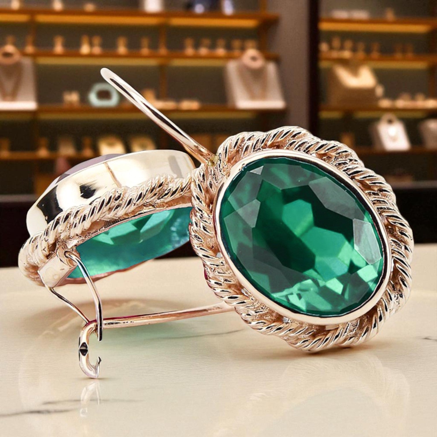 Original Vintage 14K Rose Gold Emerald earrings craft vec007r vec007r-em