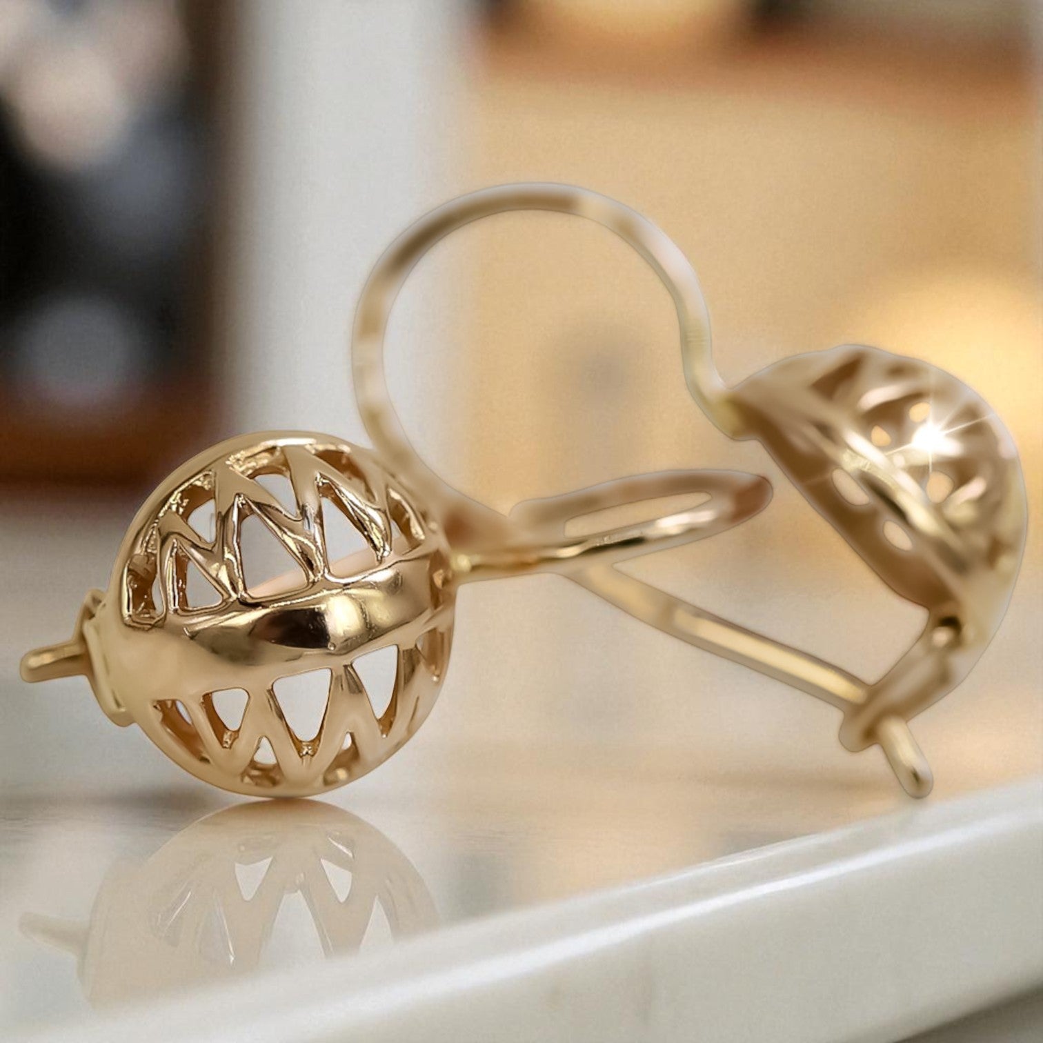 Vintage rose pink 14k 585 gold  Vintage ball earrings ven074