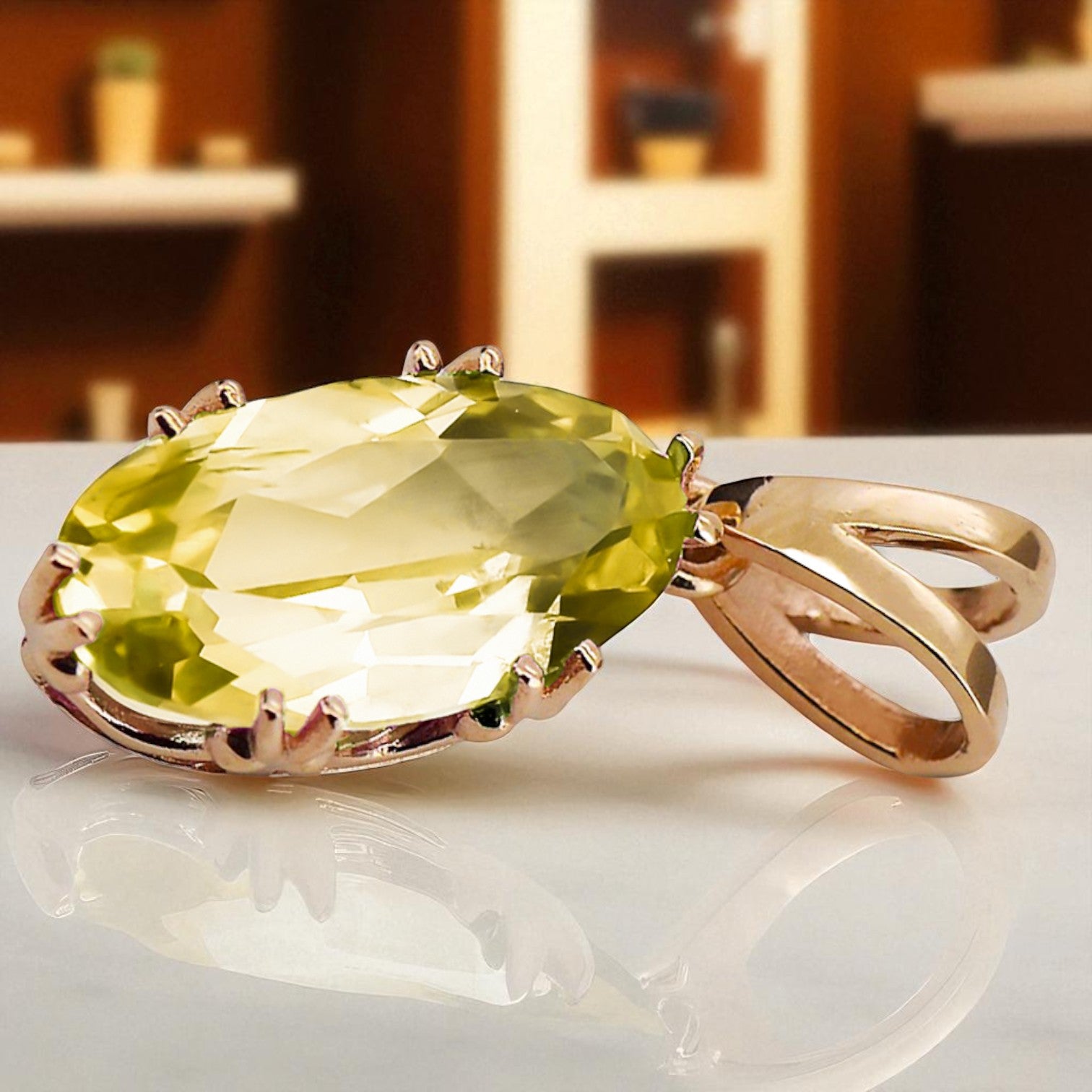 Yellow Peridot Original Vintage 14K Rose Gold Pendant Vintage style vpc019r