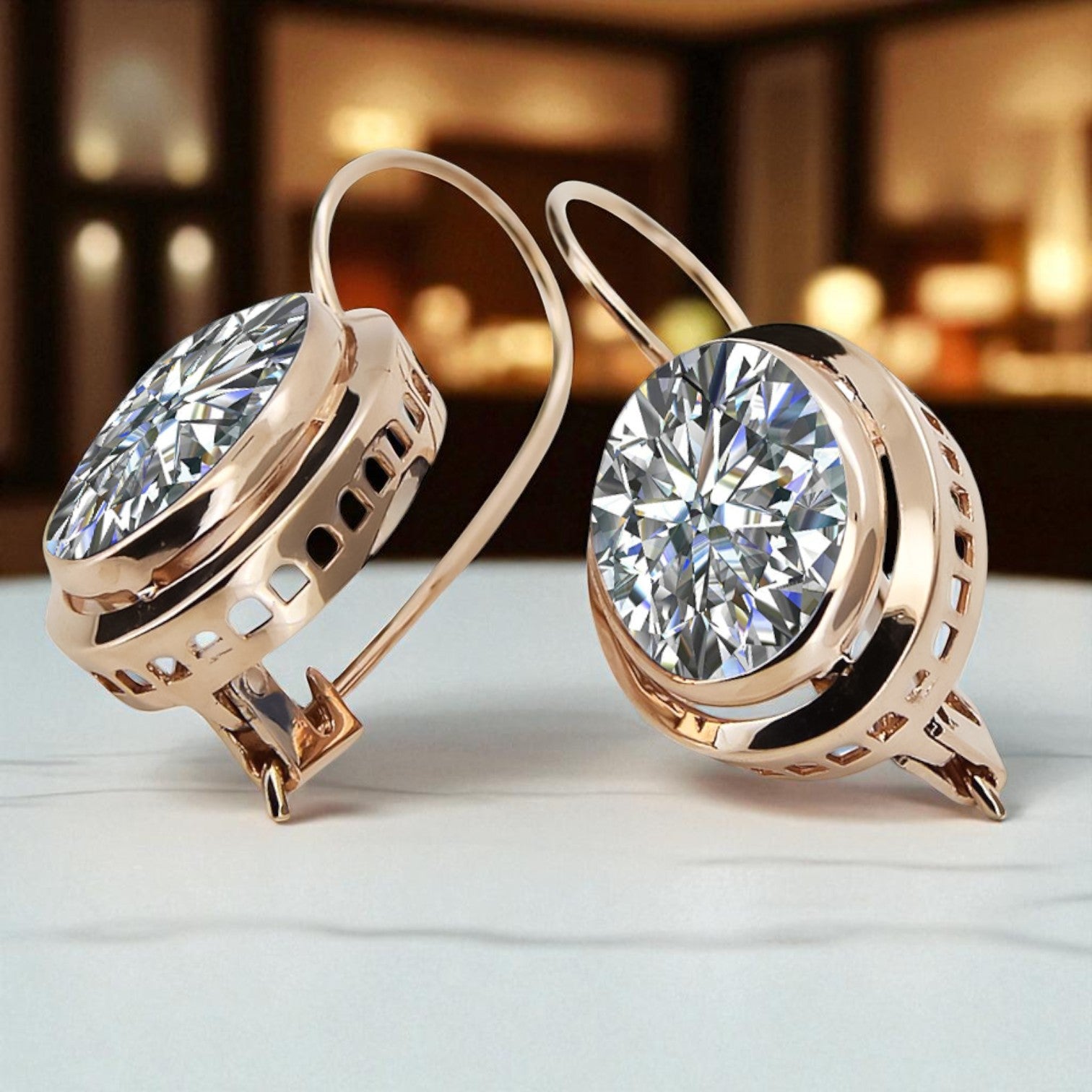 Vintage rose pink 14k 585 gold Zircon earrings vec114 vec114r-zi