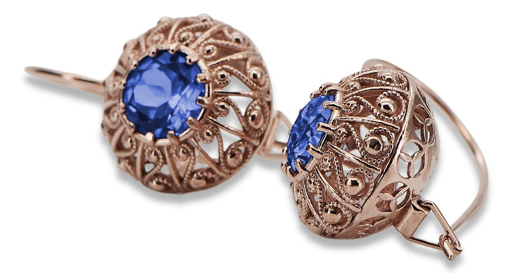 Vintage rose pink 14k 585 gold sapphire earrings vec002 Russian Soviet style vec002r-sp