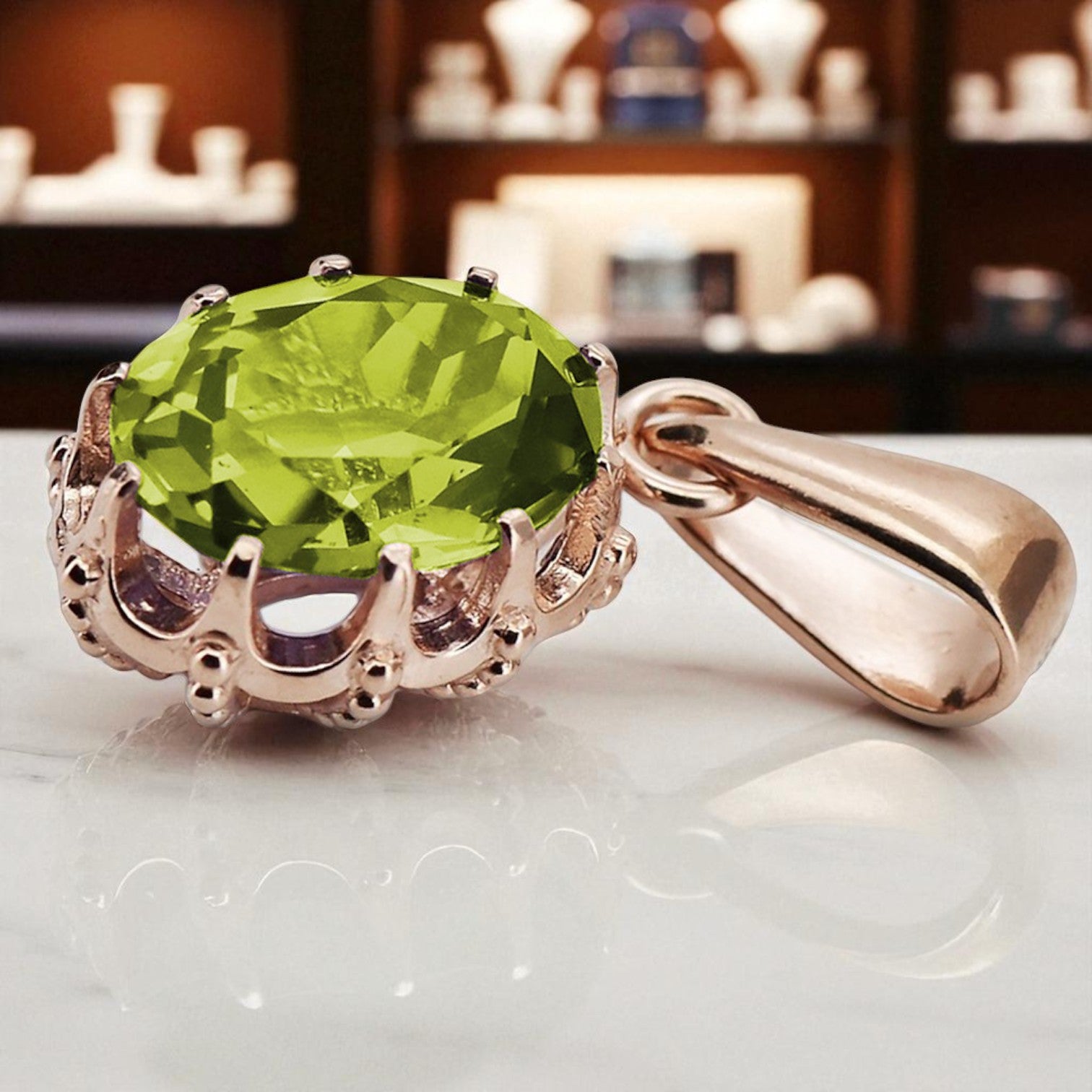 Pendant Yellow Peridot Original Vintage 14K Rose Gold Vintage craft vpc008r