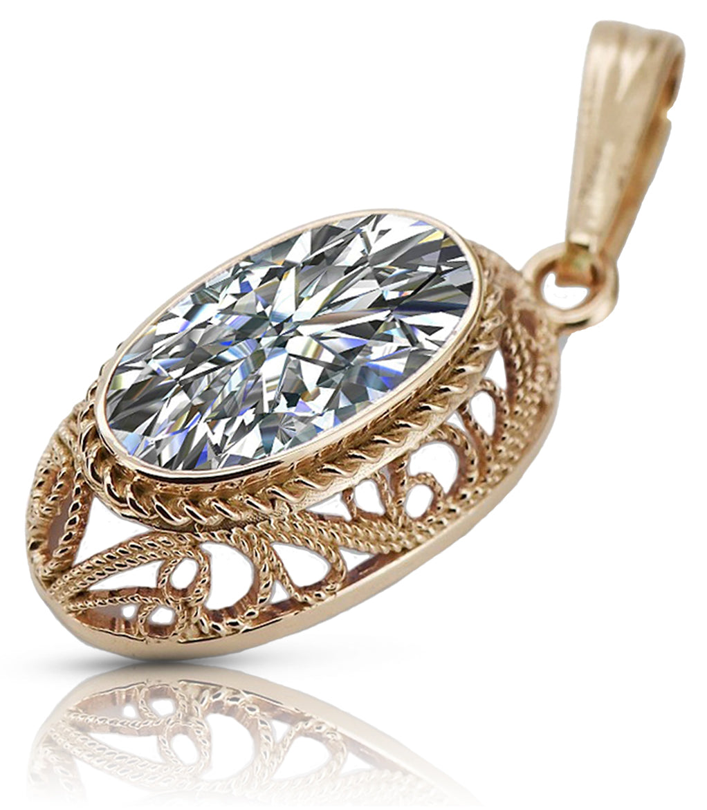 Vintage rose 14k 585 gold zircone pendant vpc014 Vintage