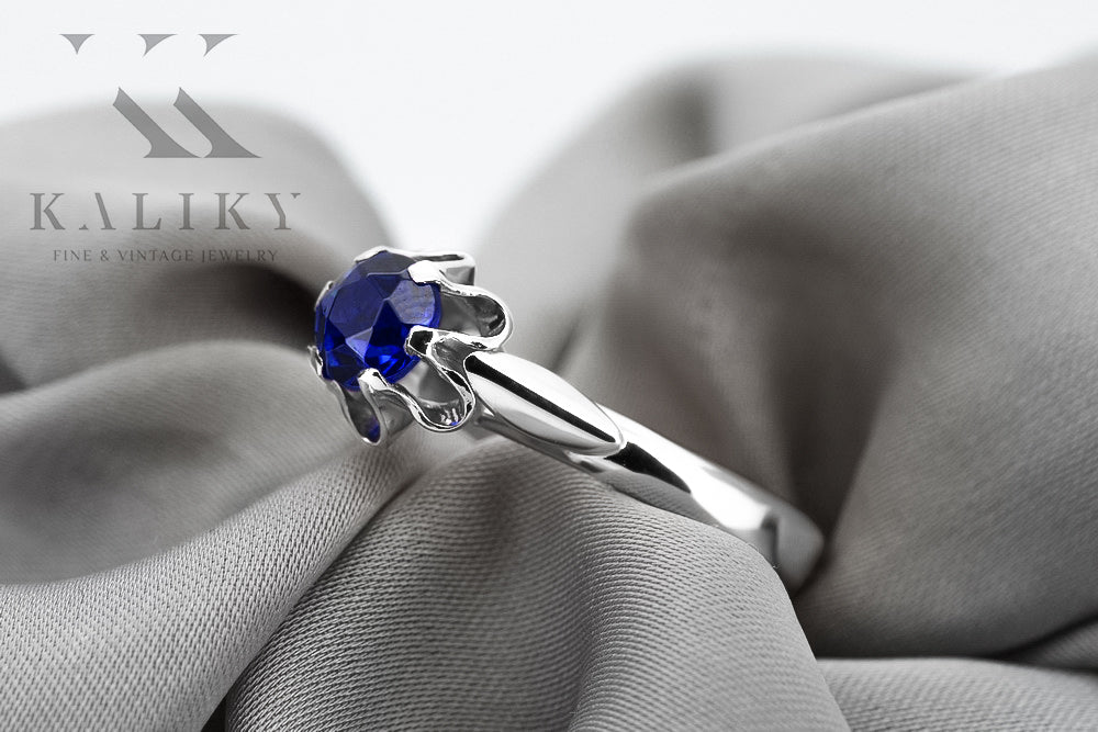 Ring Vintage Jewlery Sapphire Sterling silver 925 vrc094s