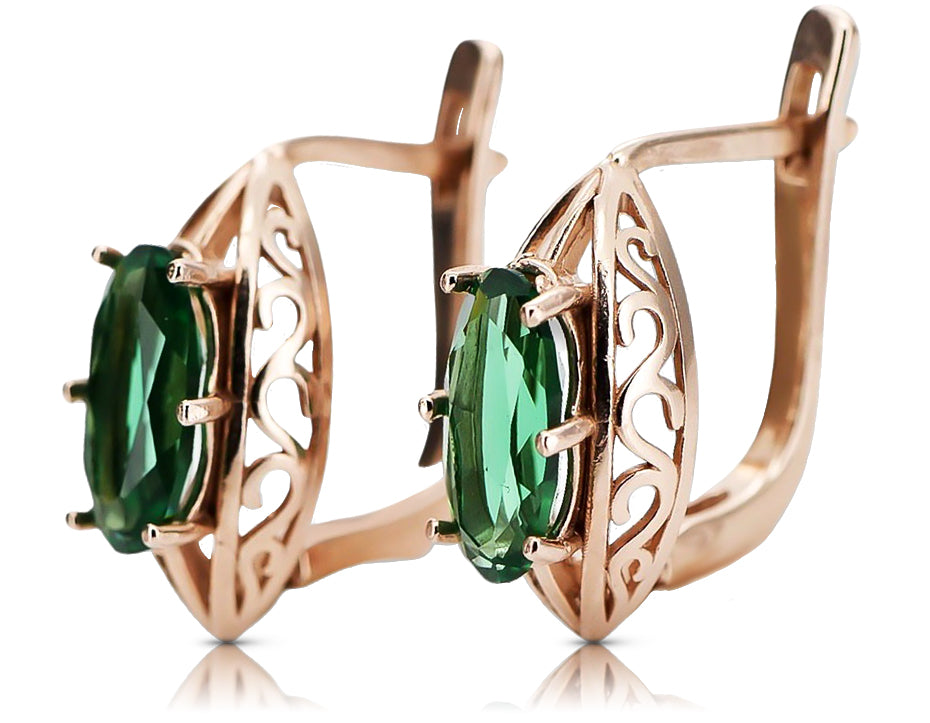 Vintage 14k Gold Emerald Earrings, Oval 5x10mm