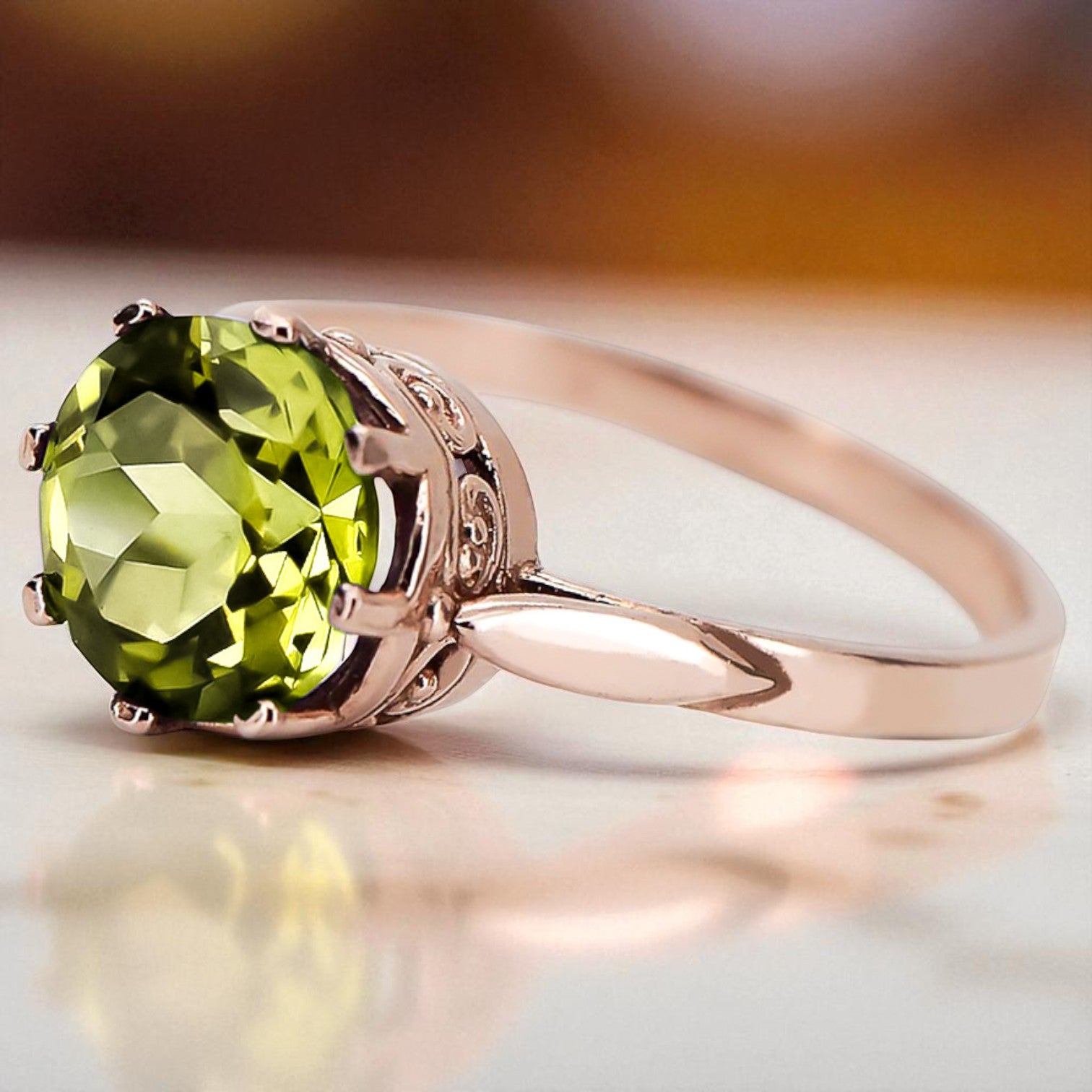 Ring Yellow Peridot Sterling silver rose gold plated Vintage craft vrc366rp
