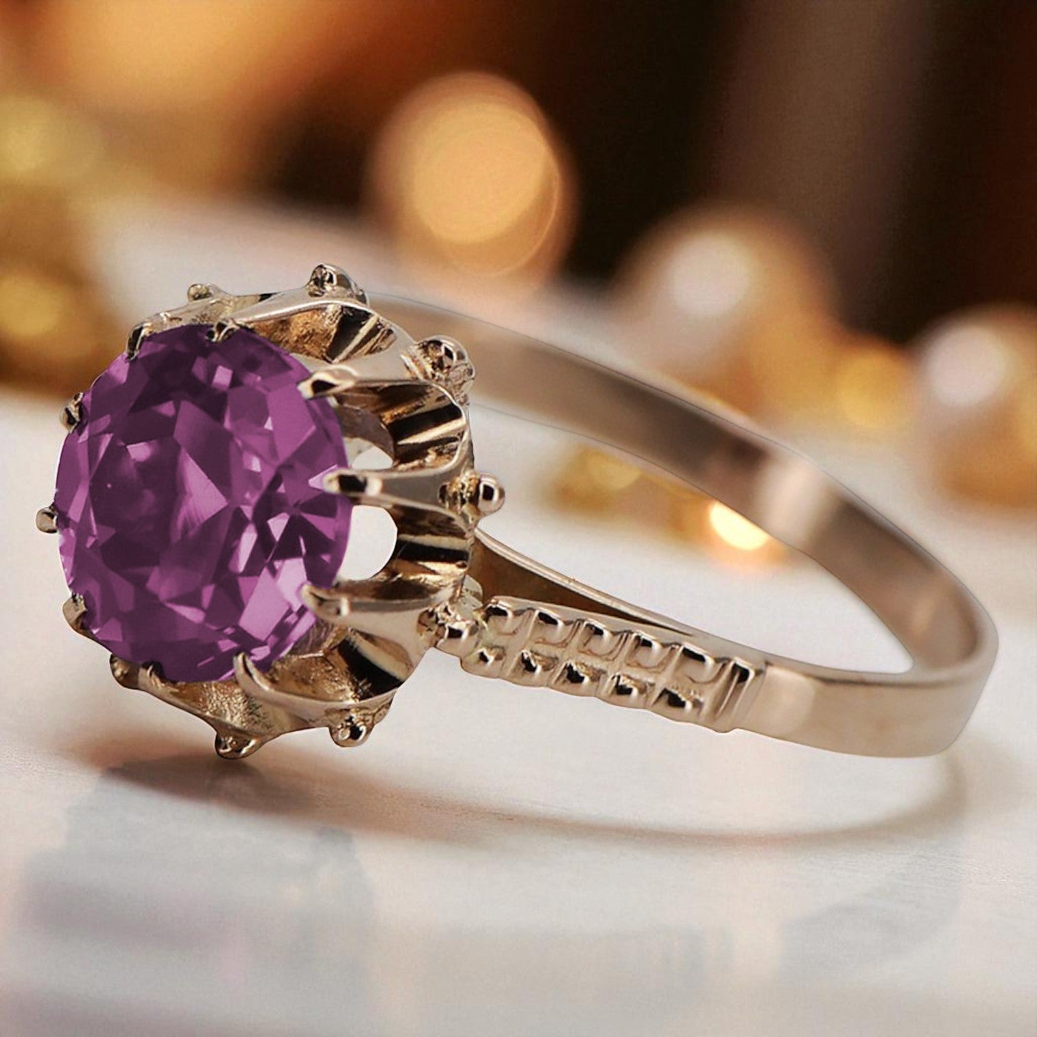 Vintage rose pink 14k gold 585 Amethyst ring vrc045 Vintage vrc045r-am
