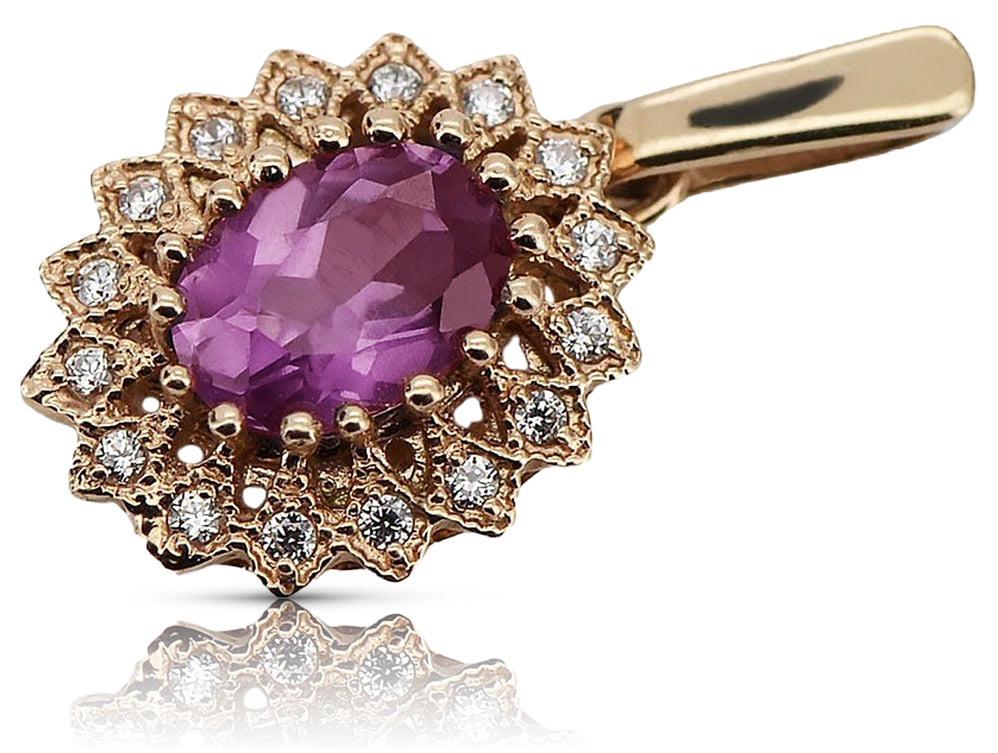 Vintage rose pink 14k 585 gold amethyst pendant vpc018 Vintage vpc018r-am