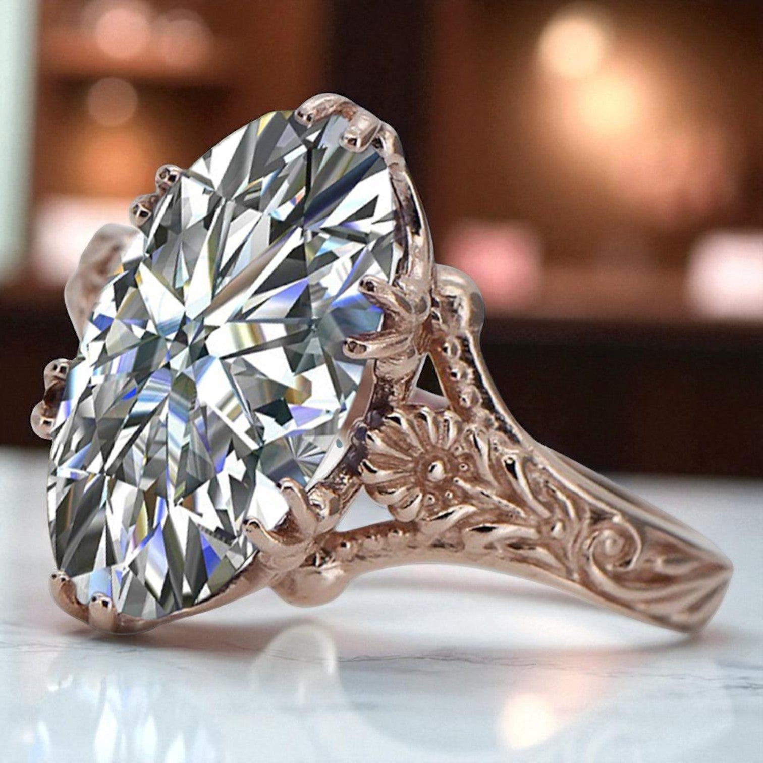 14k Rose Gold Vintage Oval Cubic Zirconia Ring