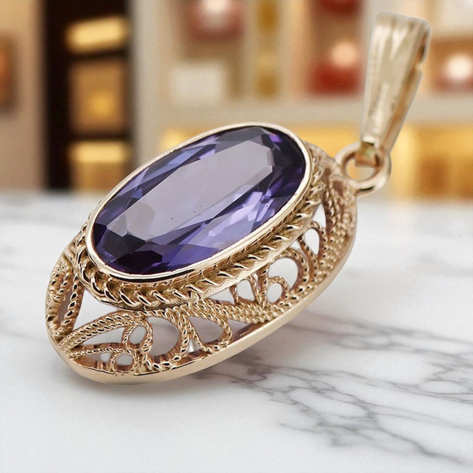 Vintage rose 14k 585 gold alexandrite pendant vpc014 Vintage vpc014r-ax