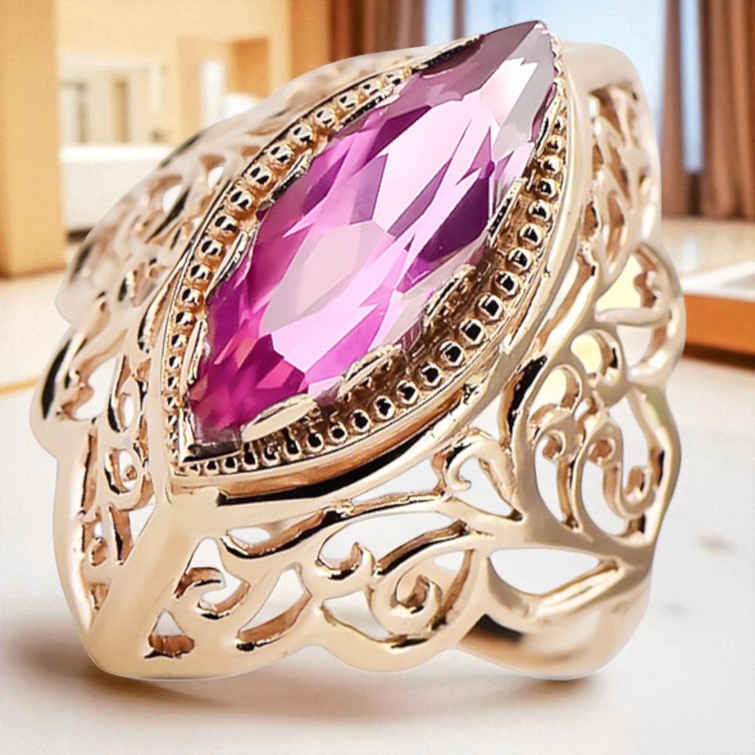 Amethyst Original Vintage 14K Rose Gold Ring Vintage craft vrc017r vrc017r-am