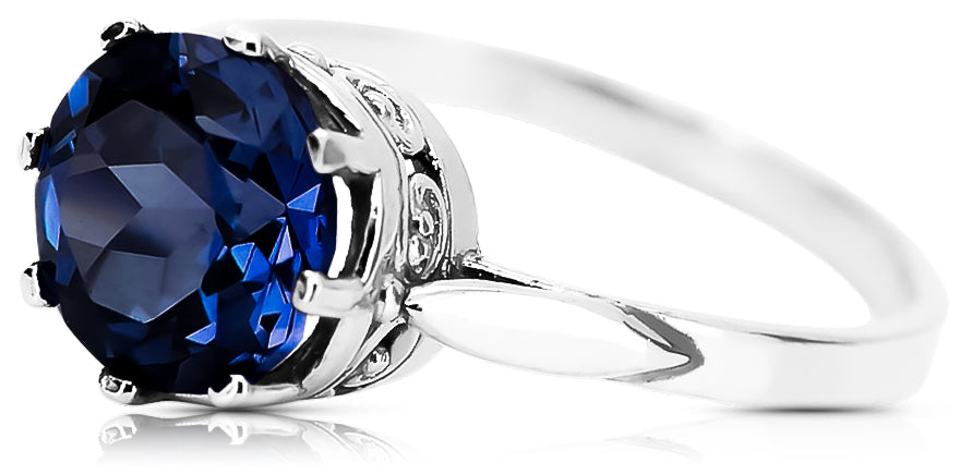 Vintage 925 Silver Sapphire Ring 14k, Round 7.5mm vrc366s-sp