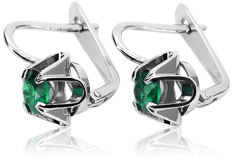 Vintage Silver 925 Emerald Earrings 17mm vec018s-em