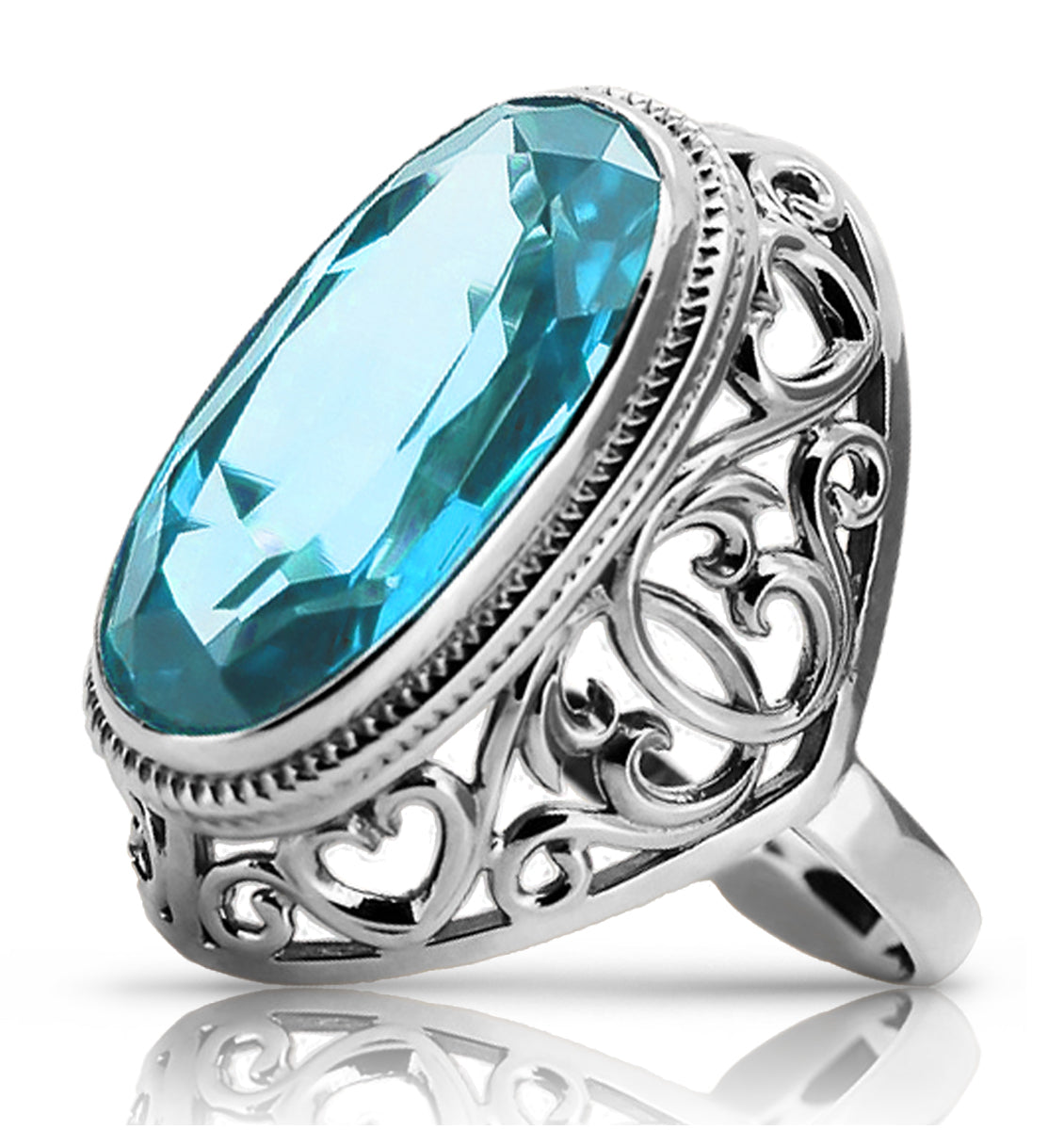 Silver 925 Soviet Russian style aquamarine ring vrc184s Vintage