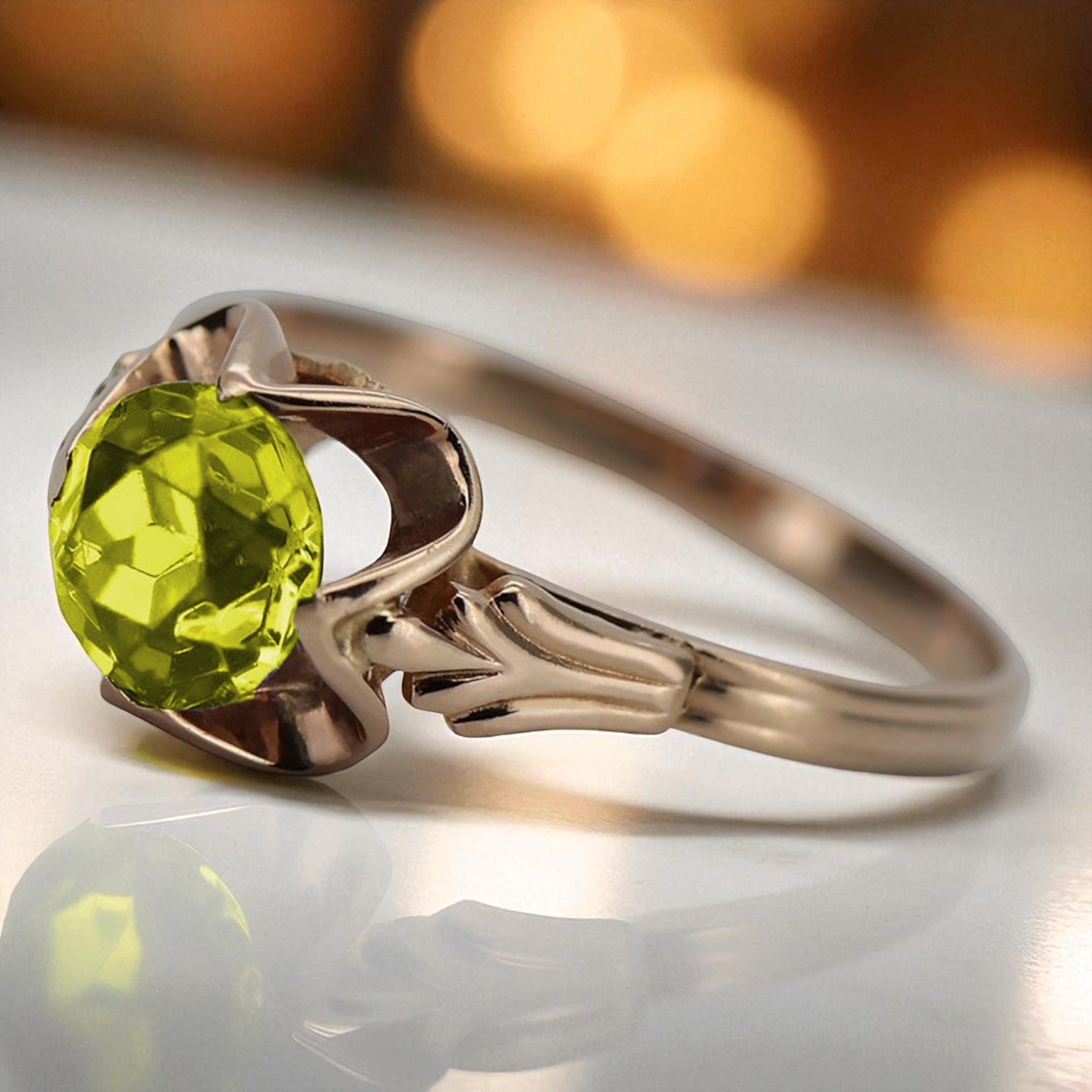 Vintage rose pink 14k gold 585 Peridot ring vrc023 Vintage