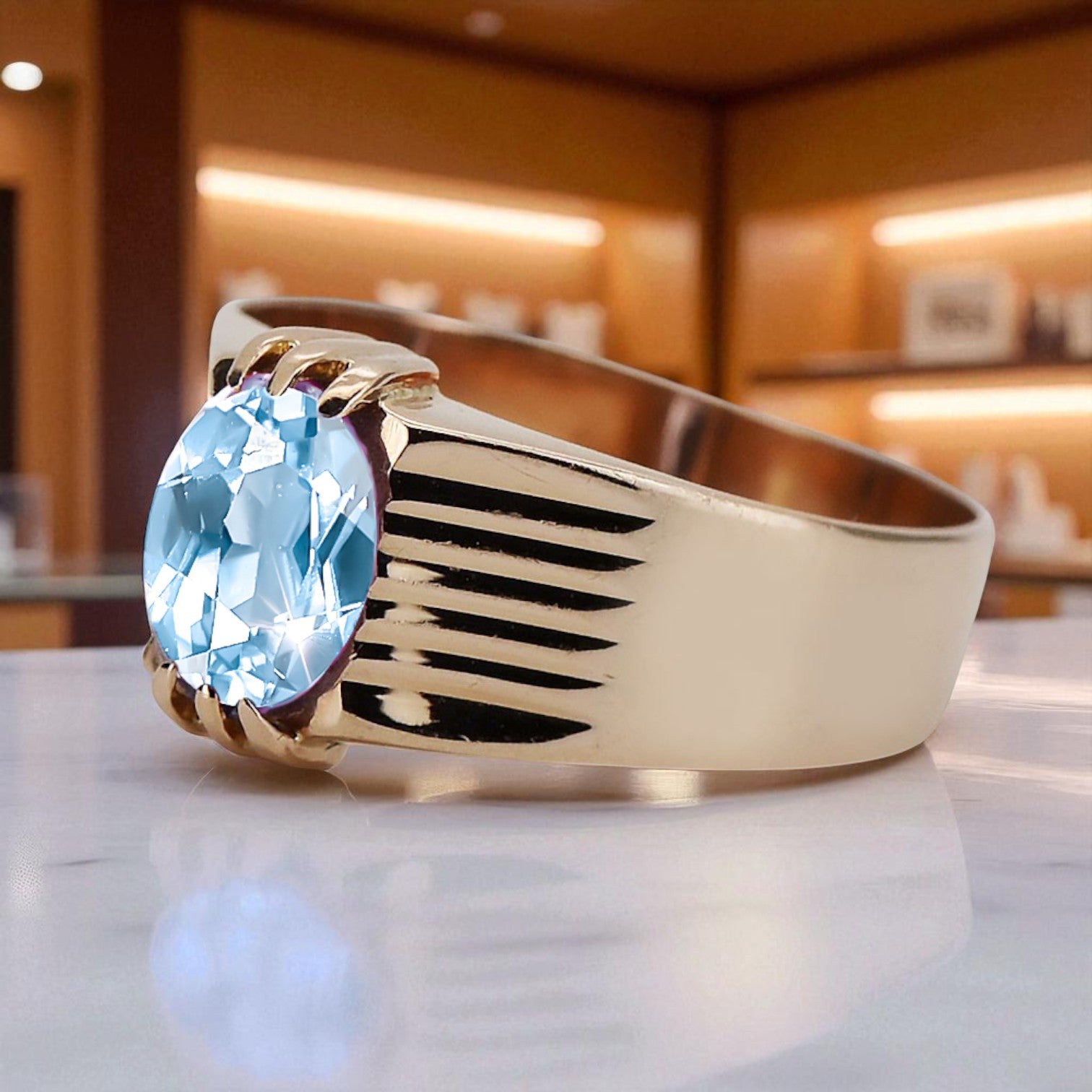 Vintage craft Ring Aquamarine Original Vintage 14K Rose Gold vrc007r