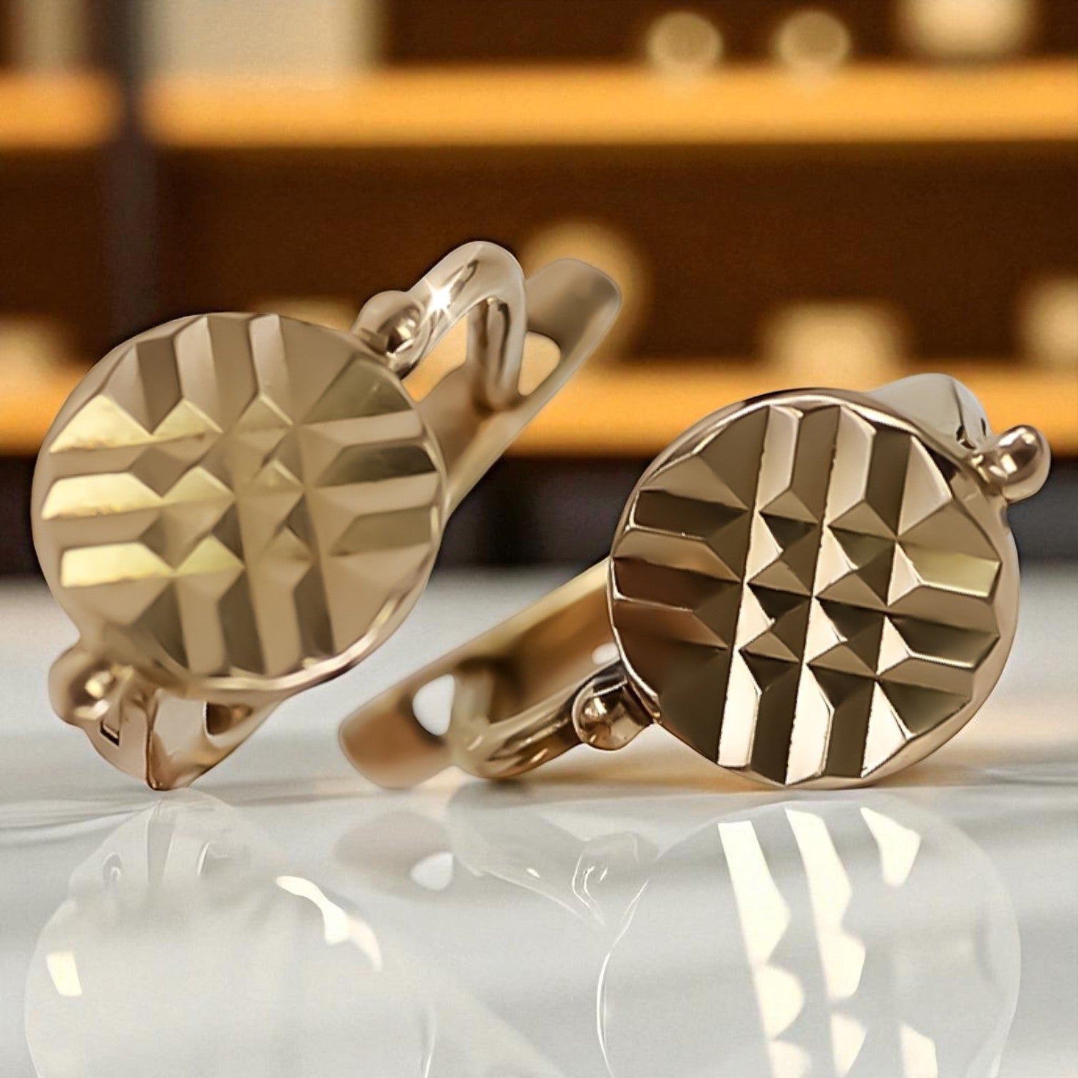 Vintage rose pink 14k 585 gold Vintage Hoops ven109