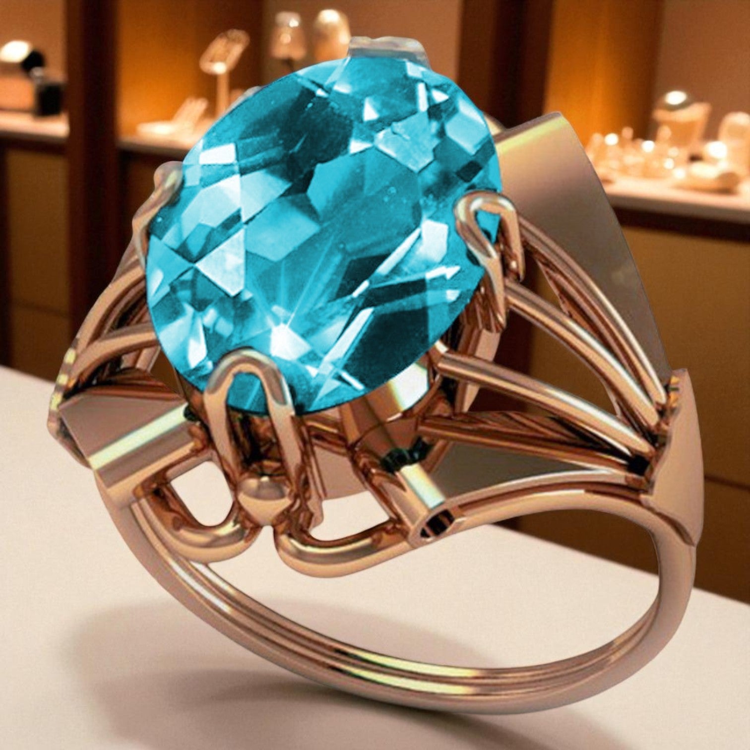 Vintage rose pink 14k gold 585 Aquamarine ring vrc015 Vintage vrc015r-aq