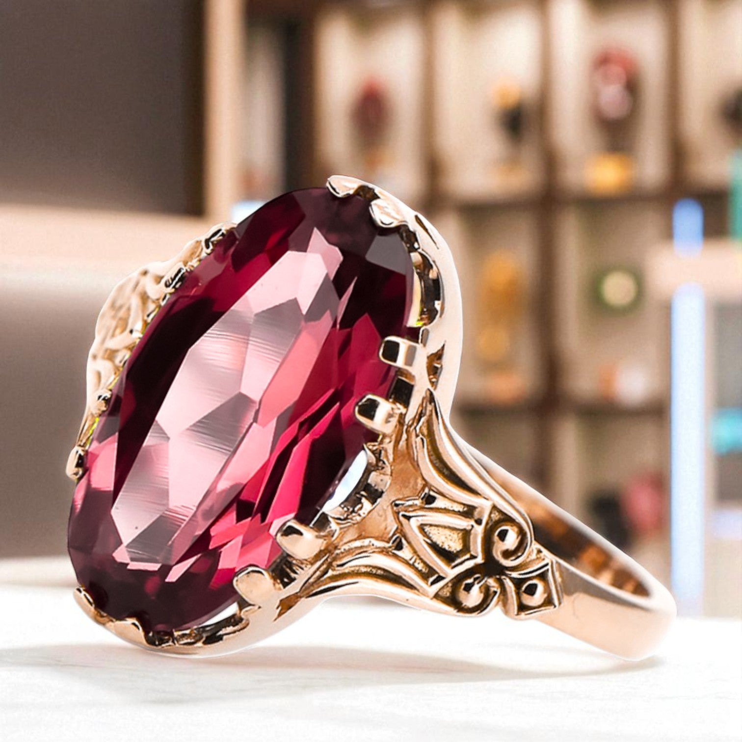 Ring Vintage Jewlery Ruby Original Vintage 14K Rose Gold vrc058r vrc058r-rb