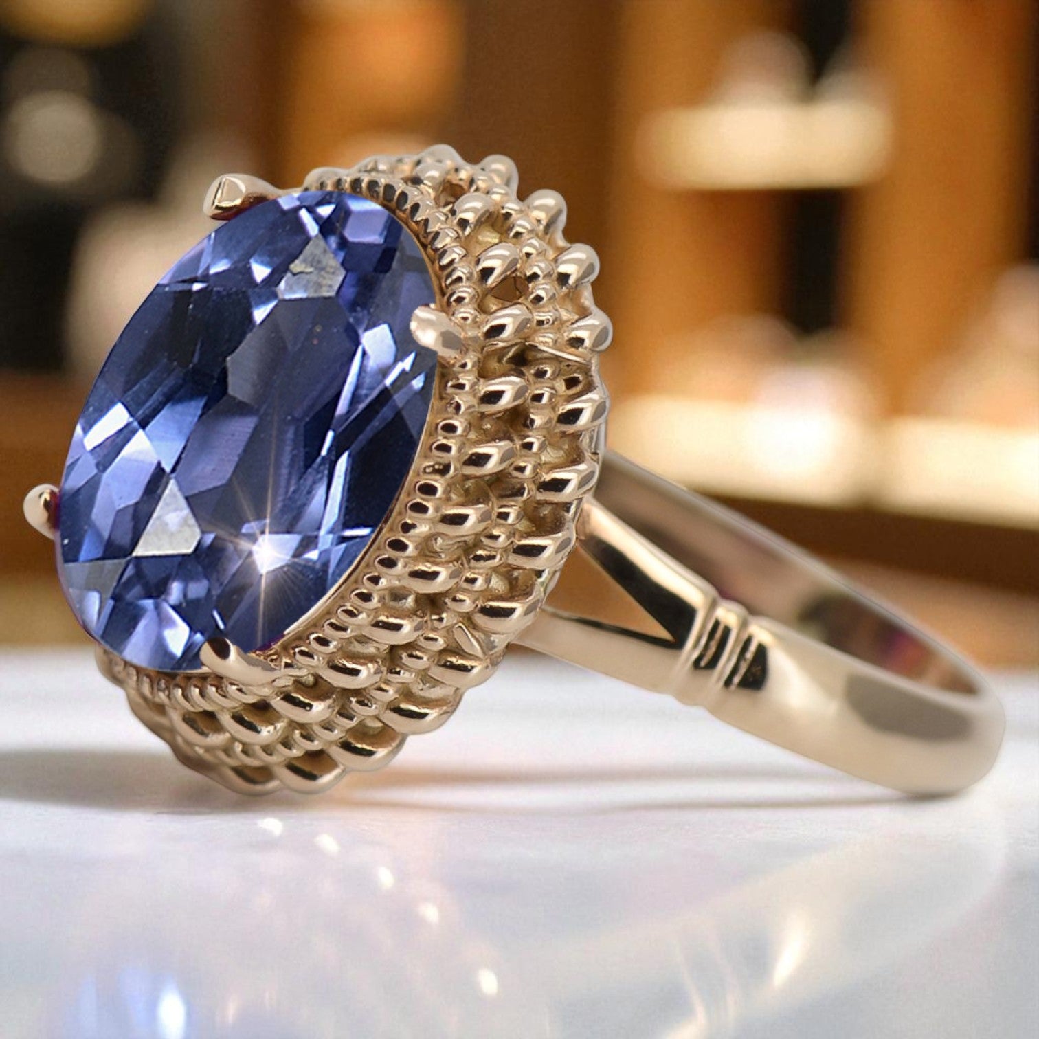 14k Rose Gold Alexandrite Ring, Oval Vintage