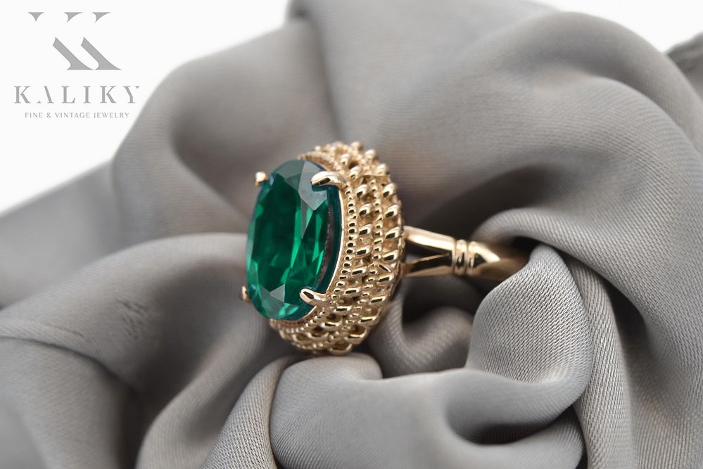 Vintage rose pink 14k gold 585 Emerald ring vrc068 Vintage vrc068r-em