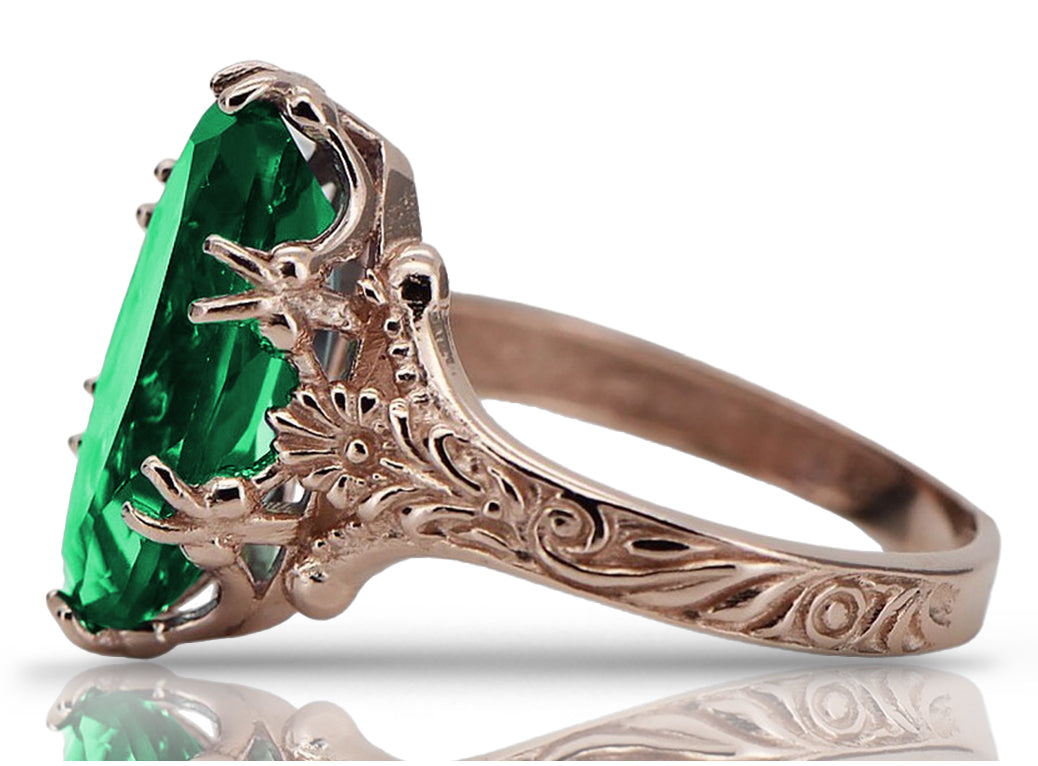 14k Rose Gold Emerald Ring, Vintage Oval 8x15mm vrc084r-em