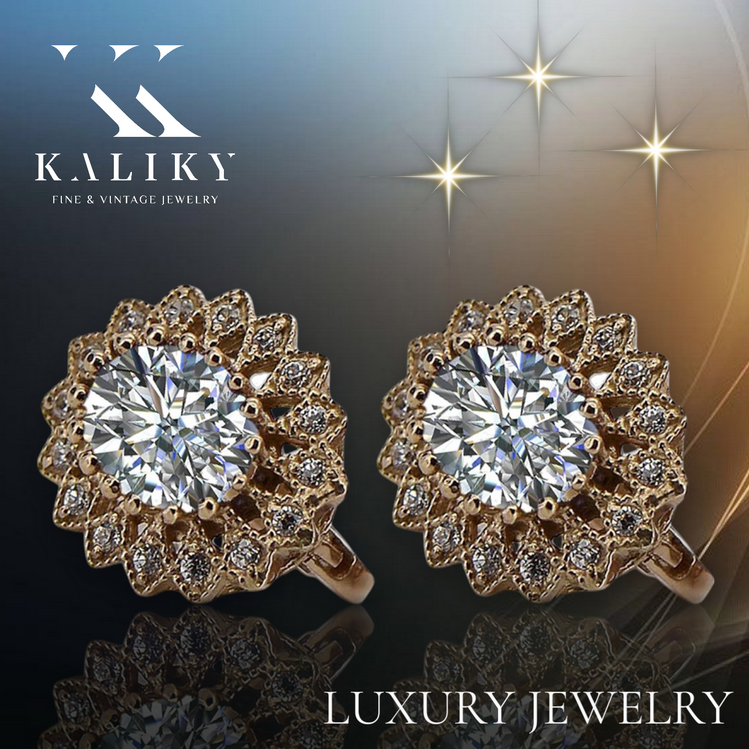 Vintage rose pink 14k 585 gold zircone earrings vec125 Vintage vec125r-zi