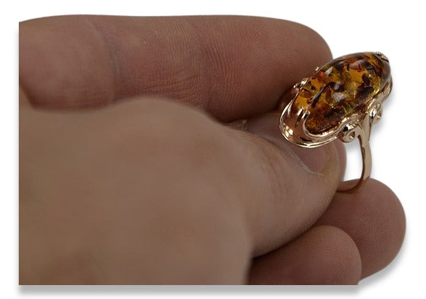 Vintage rose 14k 585 gold amber ring vrab010