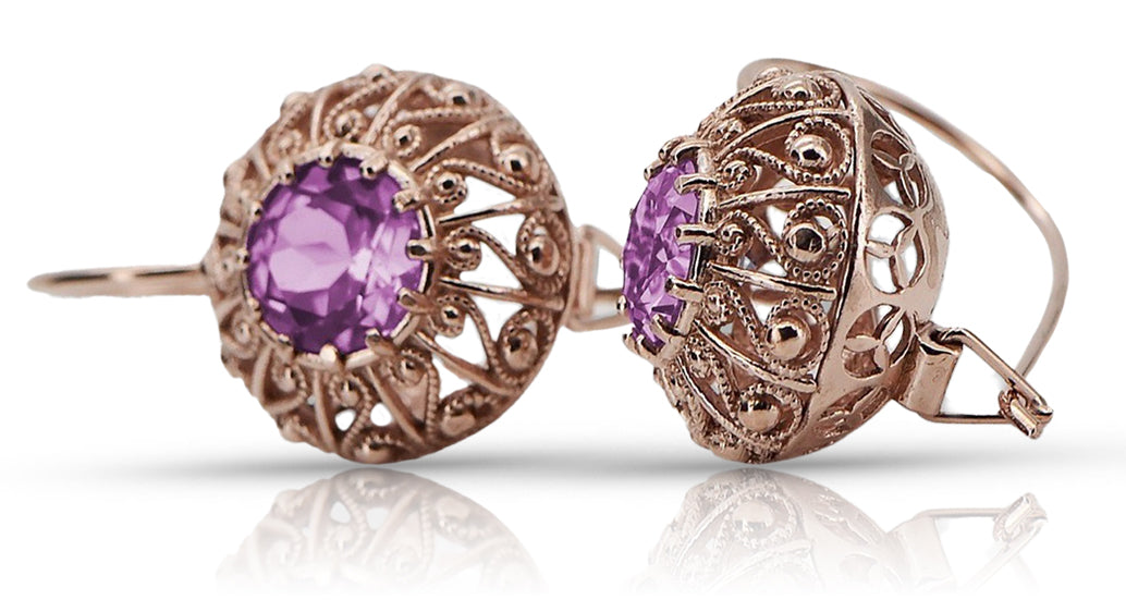 Vintage rose pink 14k 585 gold amethyst earrings vec002 Russian Soviet style vec002r-am