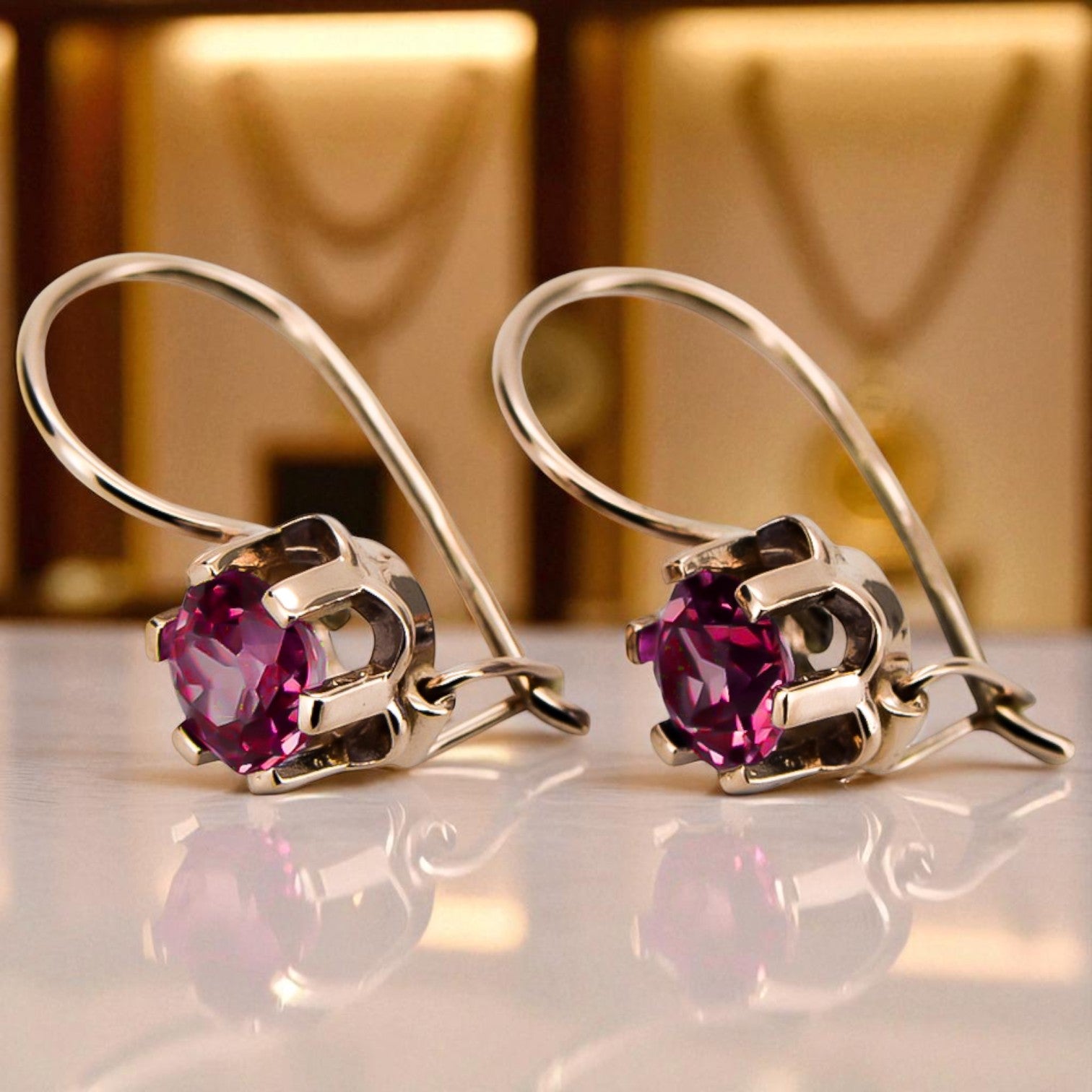 Rose pink 14k 585 gold ruby earrings vec019 Vintage Russian Soviet style vec019r-rb