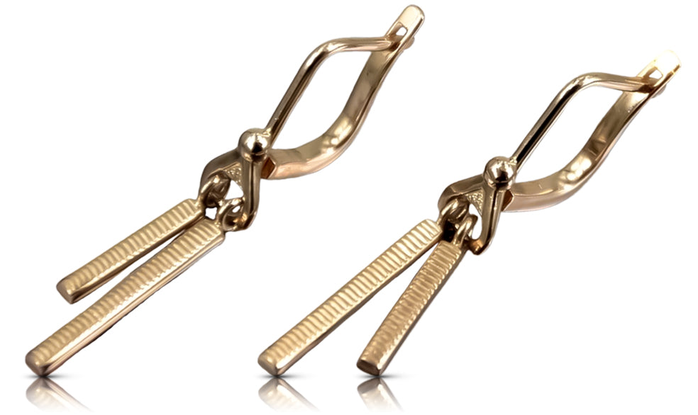 Vintage rose pink 14k 585 gold Vintage Hanging earrings ven234