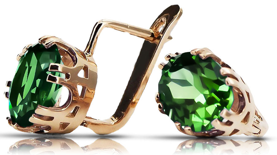 Emerald Original Vintage 14K Rose Gold Earrings Vintage style vec016r