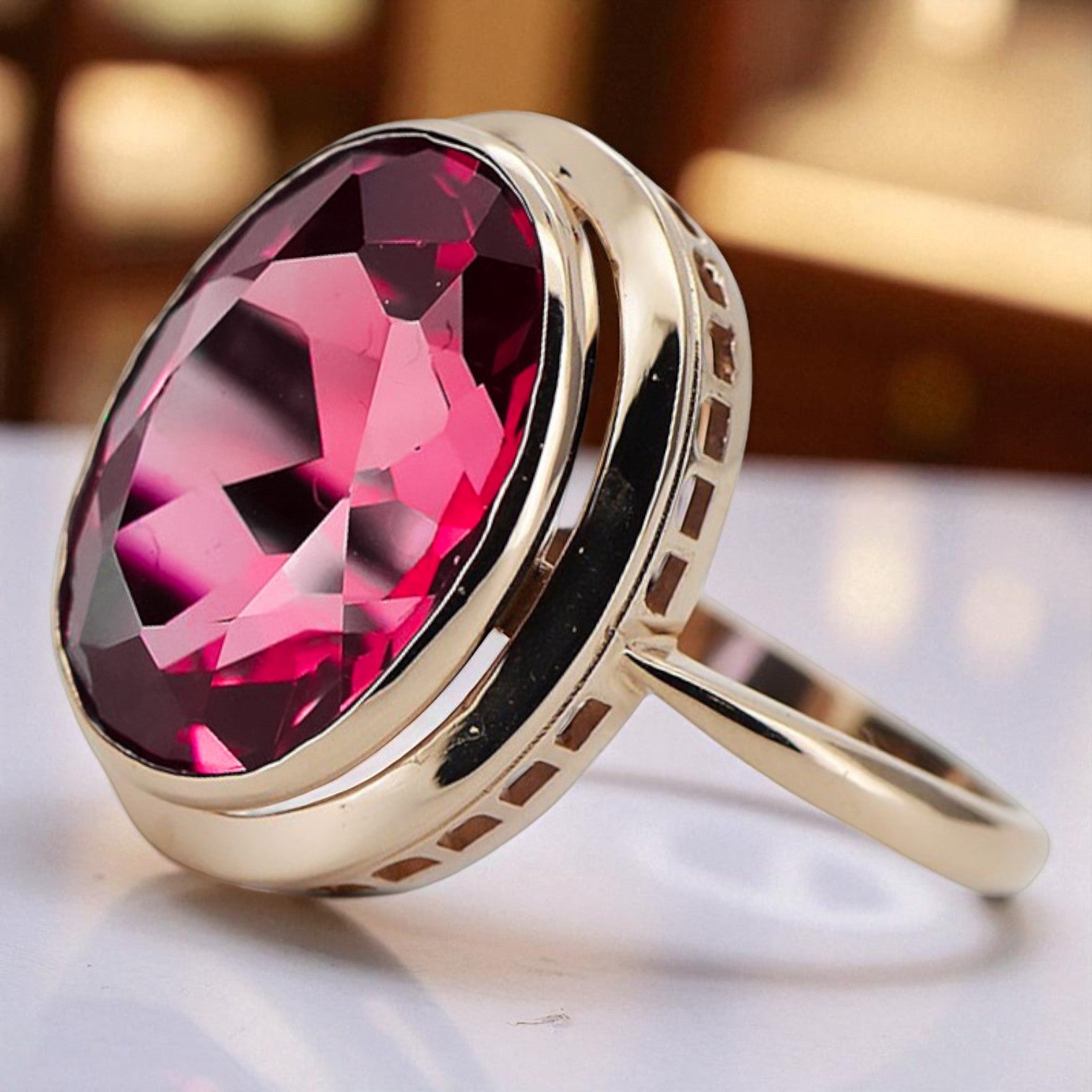 Rose pink 14k gold 585 Ruby ring vrc285 Vintage Russian Soviet style