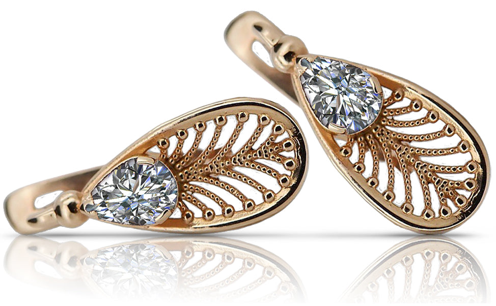 Vintage rose pink 14k 585 gold zircone earrings vec067 Vintage vec067r-zi