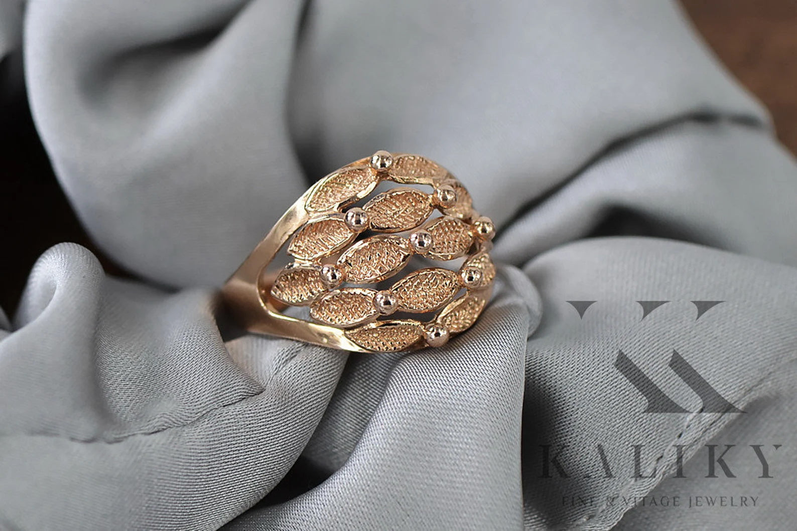 Vintage rose pink 14k 585 gold Vintage ring vrn045