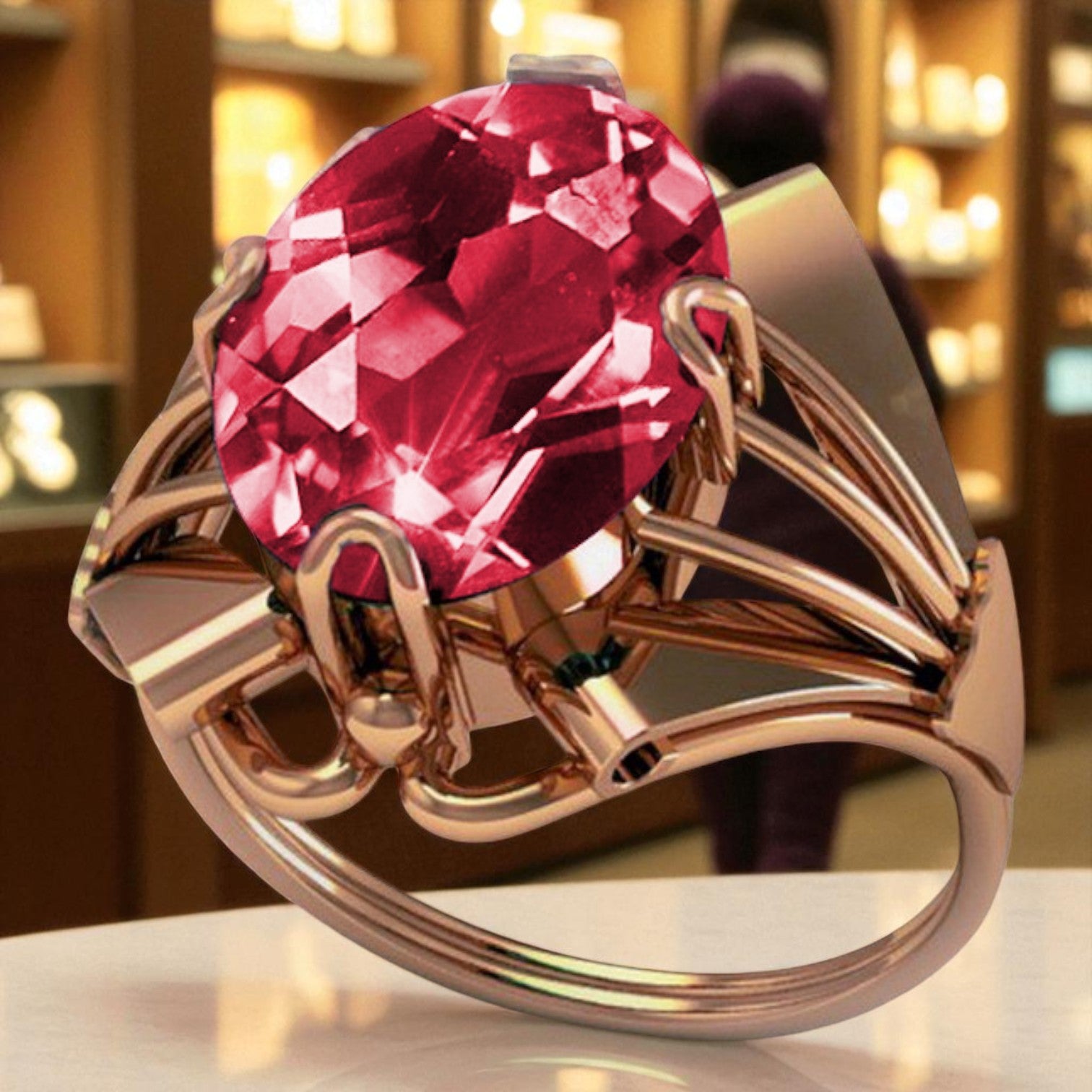 14k Rose Gold Ruby Ring Vintage Oval 10x14mm